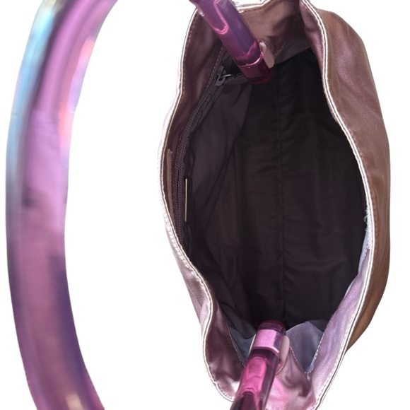 AUTH PRADA SILK LUCITE CLEAR PLASTIC HANDLE HOBO BAG 90s Y2K 💜 LAVENDER PURPLE - Picture 8 of 16